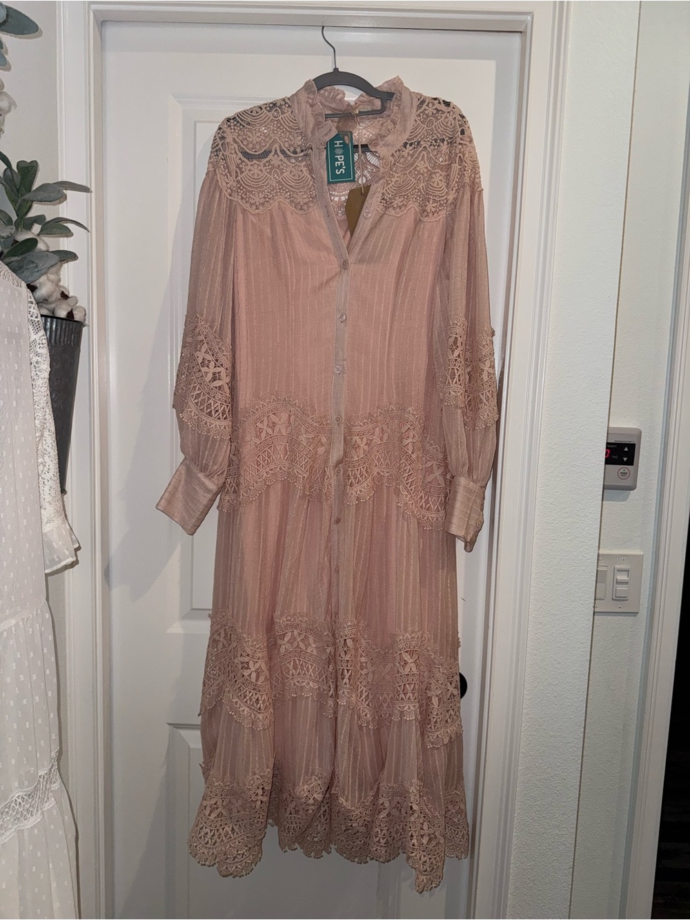 Hope's Dusty Rose Lace Maxi Shirt Dress
